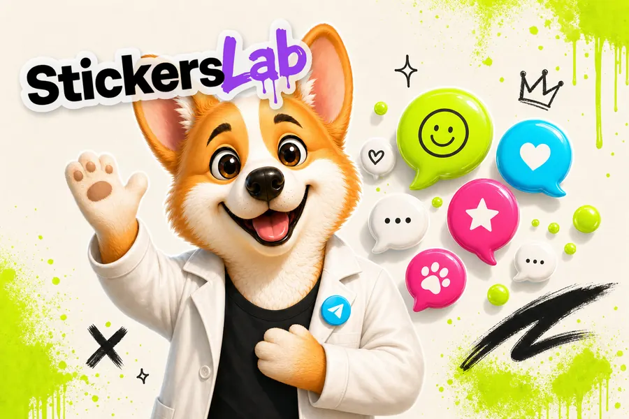 Маскот StickersLab зовёт в группу сообщества